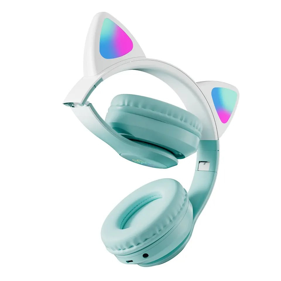 Pro Cute Cat Ear Bluetooth Wireless Headphones Glowing LED RGB Flash Light