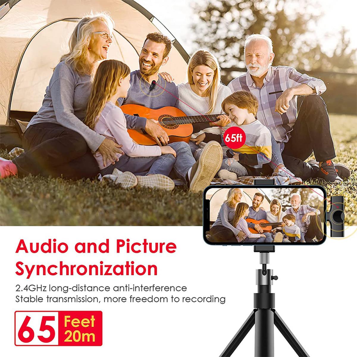 Plug-Play UHF Wireless Lapel Lavalier Microphone System for Video iOS Devices Lighting for Tictok Youtube live