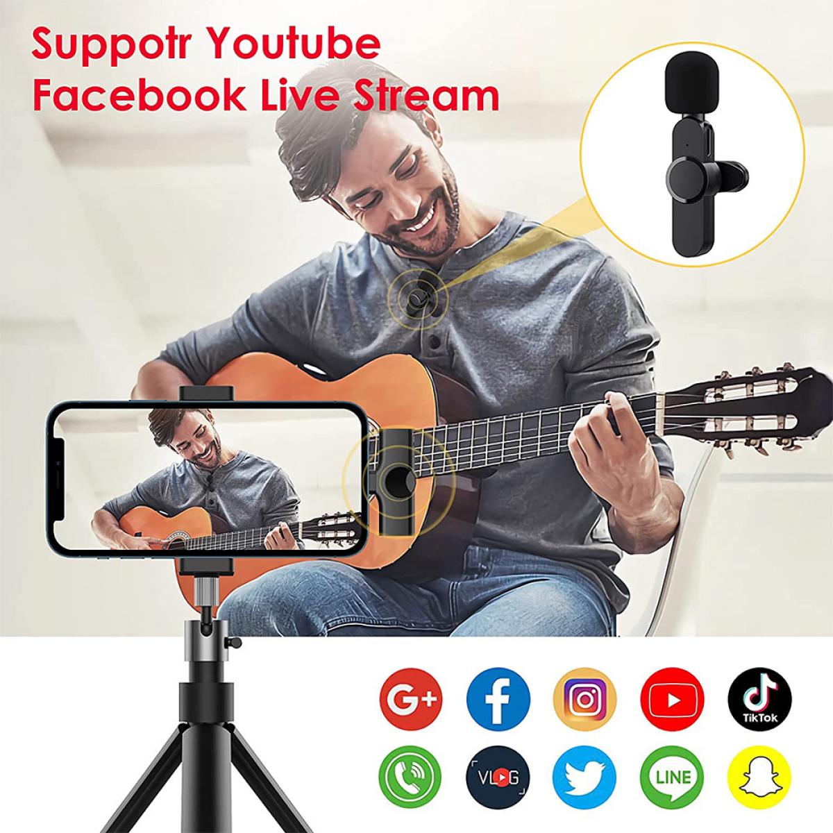Plug-Play UHF Wireless Lapel Lavalier Microphone System for Video iOS Devices Lighting for Tictok Youtube live