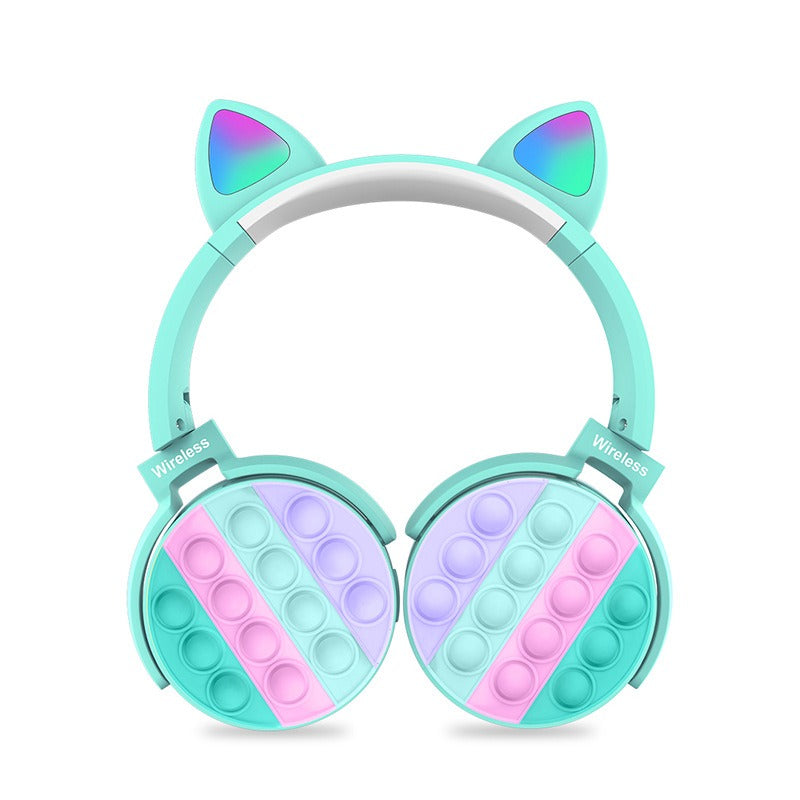 Cute Cat Ear Bluetooth Headphones Silicone Stress Reliever Toys Colorful Stereo Wireless Headphones