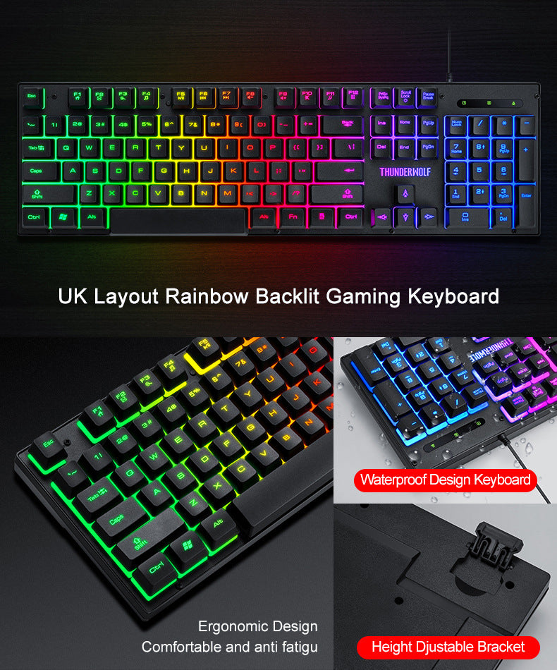T-Wolf  Gaming Devices Set 104 Keys LED Backlit Gaming Keyboard  Mouse  Gaming Headset  Mouse Pad 4 in 1Combo