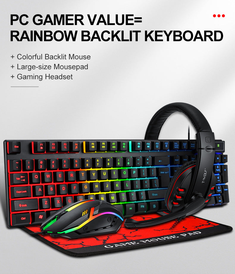 T-Worth Gaming Headphone LED Keyboard Mouse Mousepad  4 in 1 Combo Gaming Pack