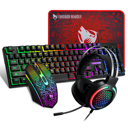 T-Wolf  Gaming Devices Set 104 Keys LED Backlit Gaming Keyboard  Mouse  Gaming Headset  Mouse Pad 4 in 1Combo