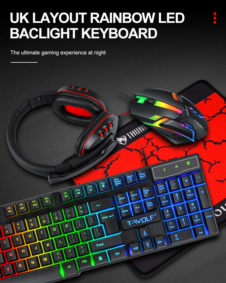 T-Worth Gaming Headphone LED Keyboard Mouse Mousepad  4 in 1 Combo Gaming Pack