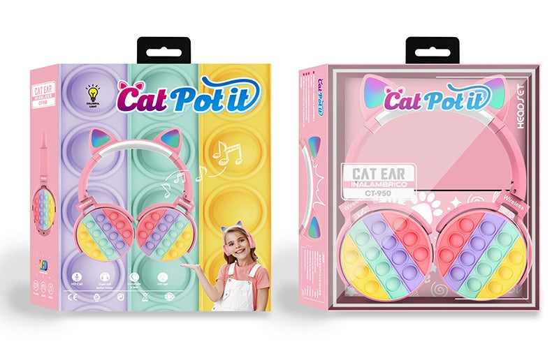 Cute Cat Ear Bluetooth Headphones Silicone Stress Reliever Toys Colorful Stereo Wireless Headphones