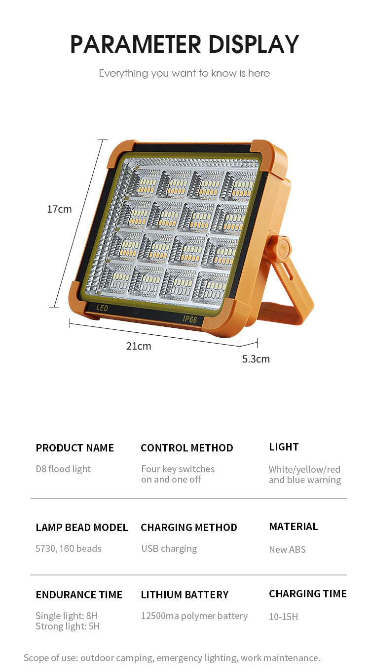 uper bright 160LED Solar Work Light USB Rechargeable IP66 Camping Lantern Magnet Car Repair Floodlight Power Bank Construction