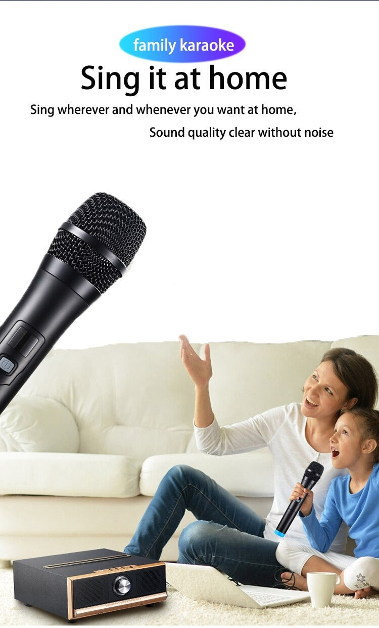 High-power home TV karaoke wooden bluetooth speaker stereo three-in-one with wireless dual microphone amplifier subwoofer audio