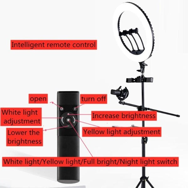 HQ-21N 21 inch 52.5cm LED Ring Vlogging Photography Video Lights Kits with Remote Control & Phone Clamp & 2.1m Tripod Mount