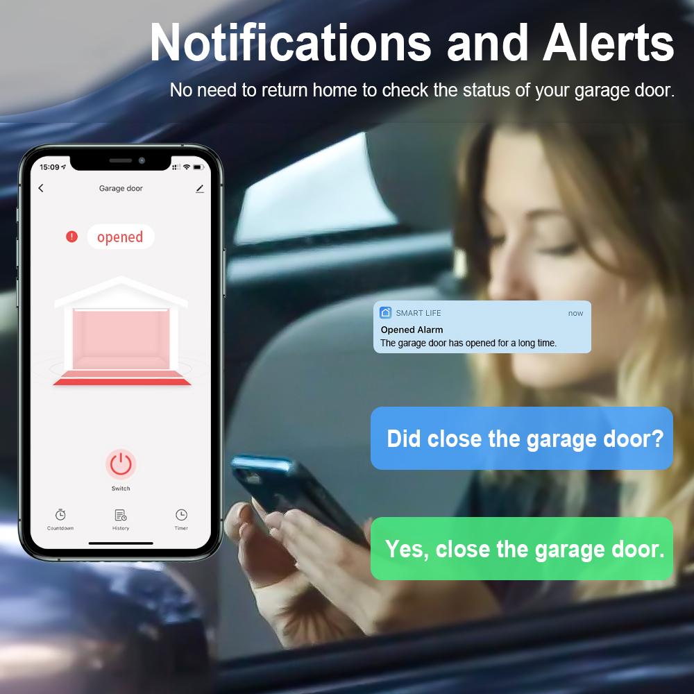 Tuya WIFI Smart Garage Door Controller Remote Control Voice Timing Controller