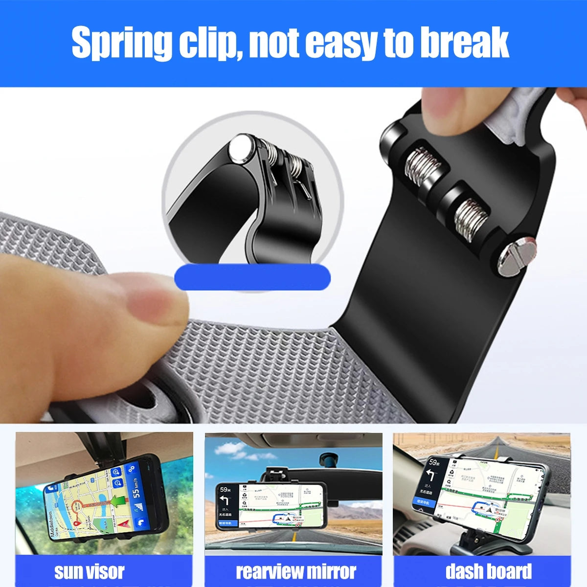ITEQ Car Mobile Phone Holder 360°  Clip On Dashboard /Sun Visor/Rearview Mirror Stand