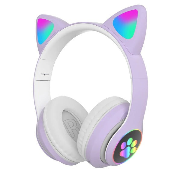 TEQ Bluetooth Headset Cat Ears Wireless  RGB Light Bass Noise Cancelling  Headphones for Adults Kids