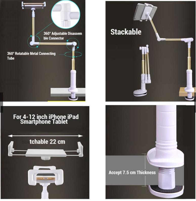 iTEQ Heavy duty Metal Bed & table holder for iphone  ipad  up to 12.9 inch With Soft Tube