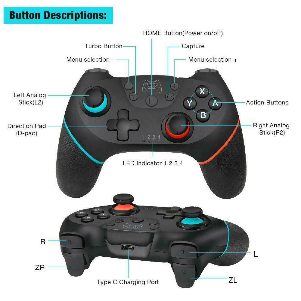 Wireless Controller for Nintendo Switch and PC Pro Bluetooth Gamepad Vibration