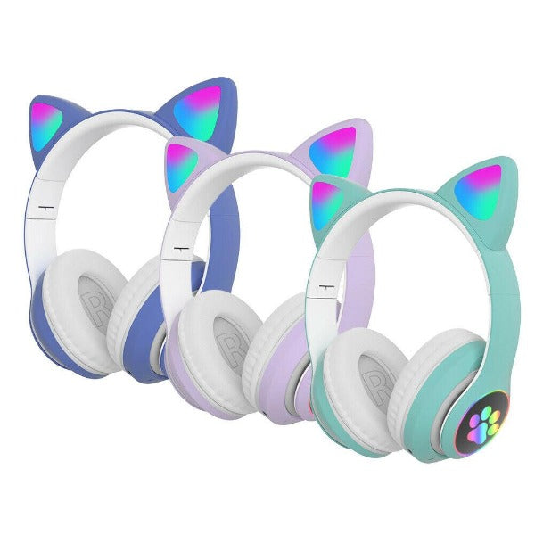 Cute Cat Ear Bluetooth Wireless Headphones Glowing LED RGB Flash Light