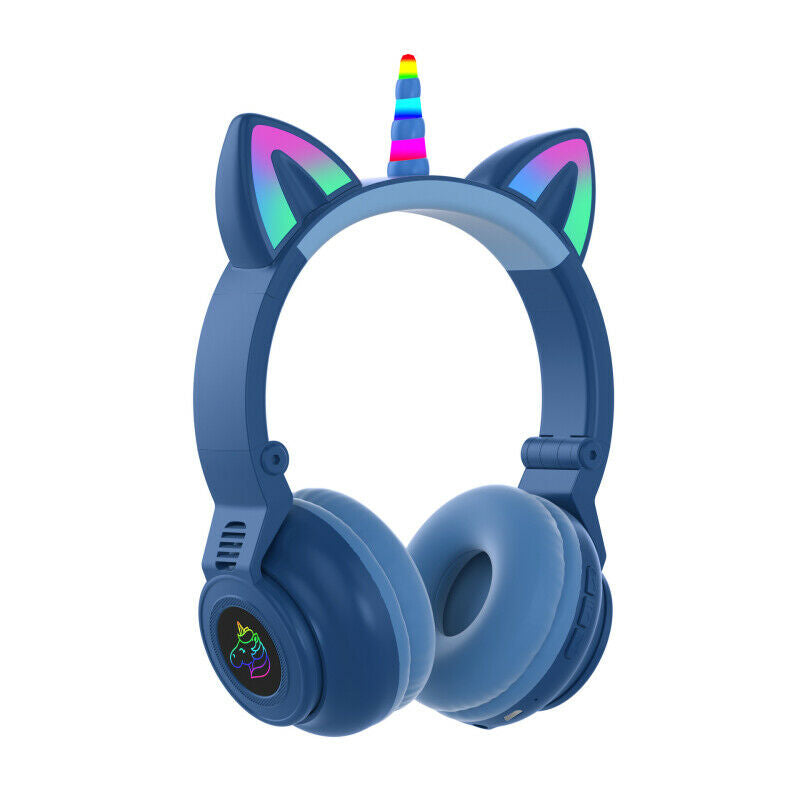 TEQ Cute Kids Headphones Pink Glowing LED Wireless Unicorn Headphone