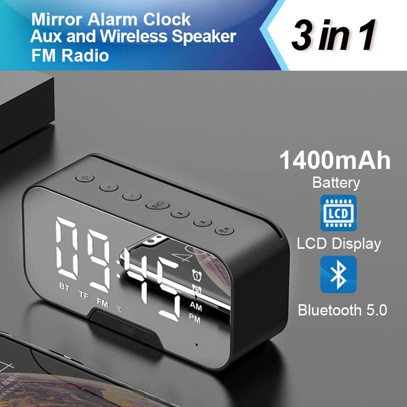 iTEQ Bluetooth Alarm Clock Mirror Card With Day Display Portable Loudspeaker Speaker